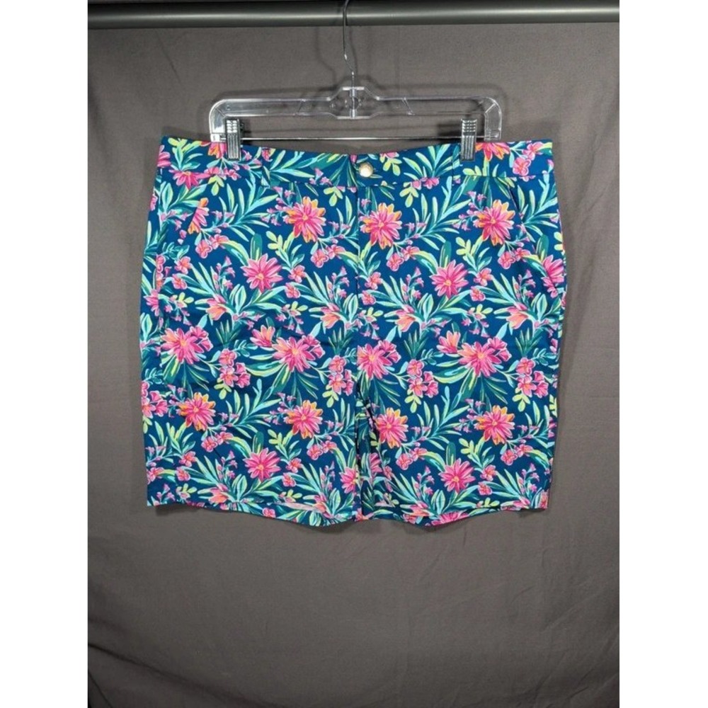 Stella Parker Size 16 Floral Chino Shorts Navy Pink Tropical Summer Women's